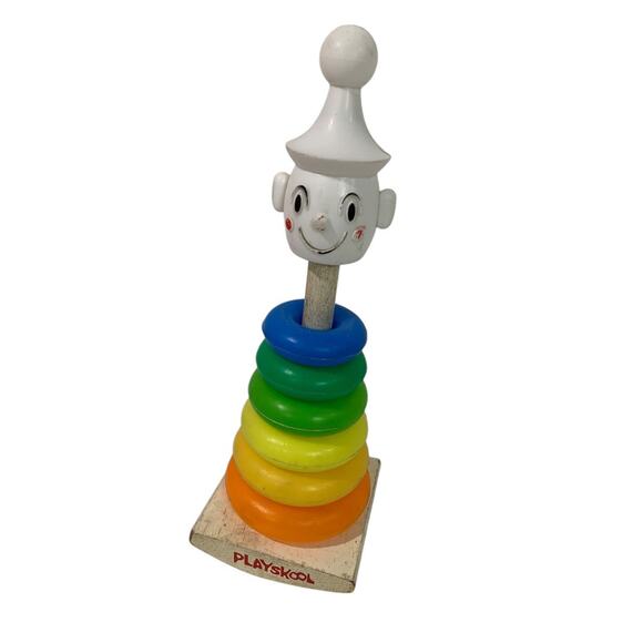 1960s Playskool Teach a Tot Stacking Clown Toy Incomplete Rocking Rainbow - Picture 2 of 8